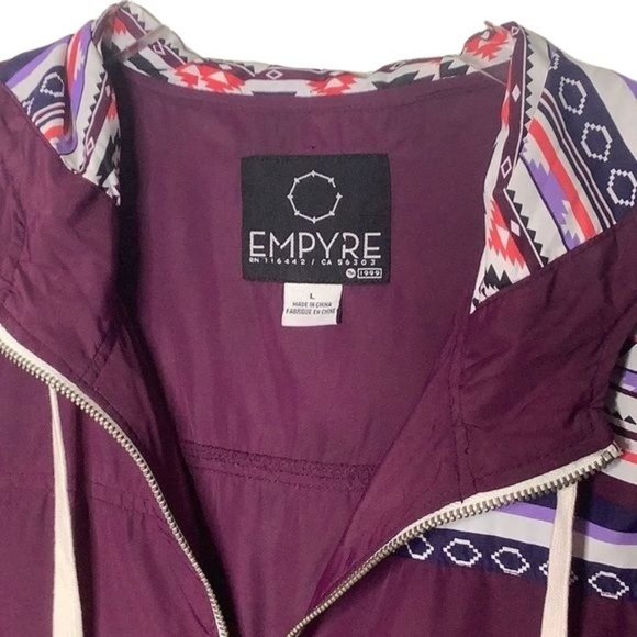 ZUMIEZ EMPYRE Burgundy Aztec print zip front size large - Picture 4 of 8
